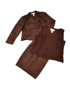 Sagharbor Herringbone Brown Women's Size 16P Pant Suite